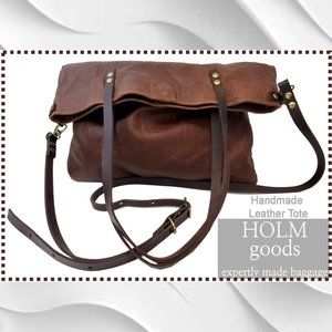 HOLMgoods Handmade Walnut Brown Leather Shoulder Tote Crossbody Bag Purse